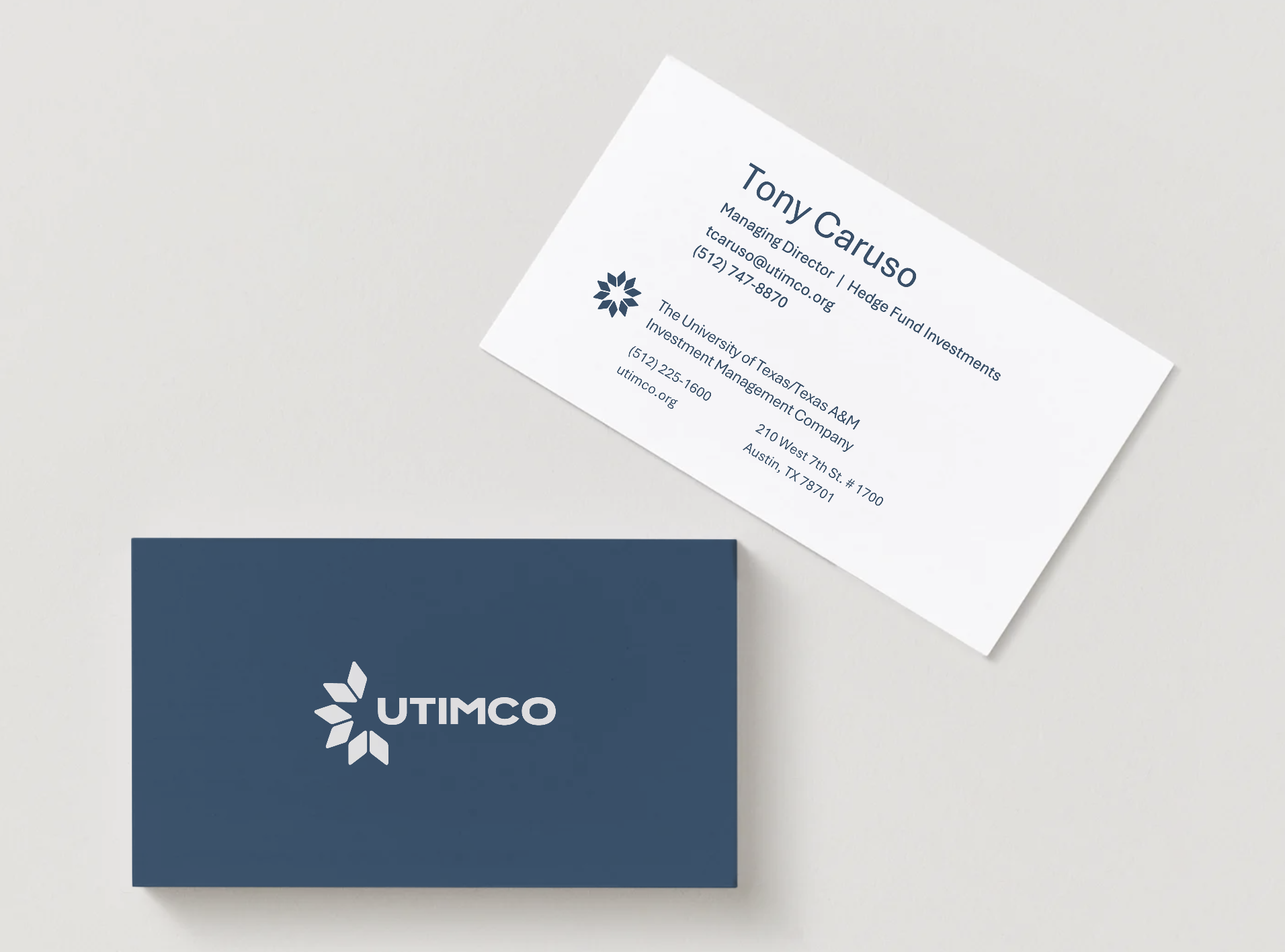 UTIMCO business card front and back